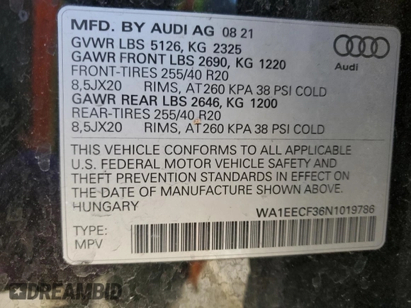 2022 Audi Q3 S line Premium Plus with VIN WA1EECF36N1019786, listed as a Copart auction lot 42395245 with 23,851 mi miles and Salvage Title. Bid and sale history available at carsss.com. Image 13.