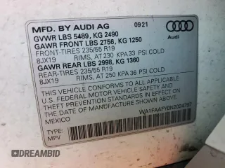 2022 Audi Q5 S line Prestige with VIN WA1FAAFY0N2024797, listed as a Copart auction lot 83472074 with 0 mi miles and Salvage Title. Bid and sale history available at carsss.com. Image 13.