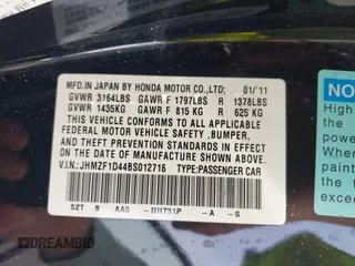 2011 Honda CR-Z with VIN JHMZF1D44BS012716, listed as a IAAI auction lot 41378990 with 170,844 mi miles. Bid and sale history available at carsss.com. Image 9.