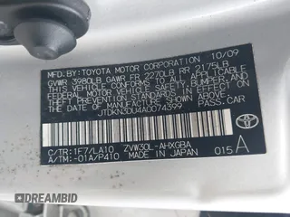 2010 Toyota Prius II with VIN JTDKN3DU4A0074399, listed as a IAAI auction lot 41599023 with 158,727 mi miles. Bid and sale history available at carsss.com. Image 9.