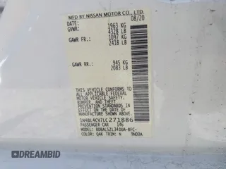 2020 Nissan Altima SR with VIN 1N4BL4CV7LC271886, listed as a IAAI auction lot 41824787 with 68,989 mi miles and . Bid and sale history available at carsss.com. Image 9.
