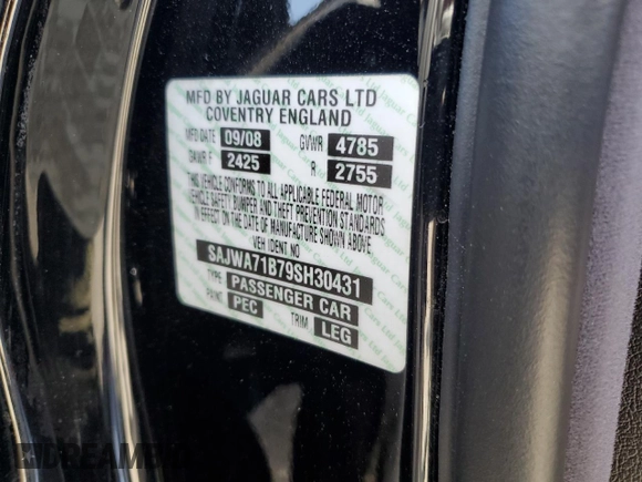 2009 Jaguar XJ 8 with VIN SAJWA71B79SH30431, listed as a Copart auction lot 52403185 with 67,143 mi miles and Salvage Title. Bid and sale history available at DreamBid. Image 12.