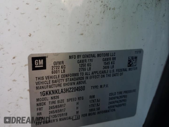 2017 GMC Acadia SLE with VIN 1GKKNKLA3HZ204930, listed as a Copart auction lot 47773425 with 146,247 mi miles and Salvage Title. Bid and sale history available at DreamBid. Image 14.