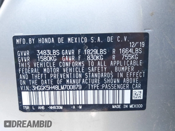 2020 Honda Fit LX z VIN 3HGGK5H48LM700879, wystawiony jako IAAI lot #42290266 z przebiegiem 90 963 mil mil oraz . Historia ofert i sprzedaży dostępna na DreamBid. Obrazek 9.