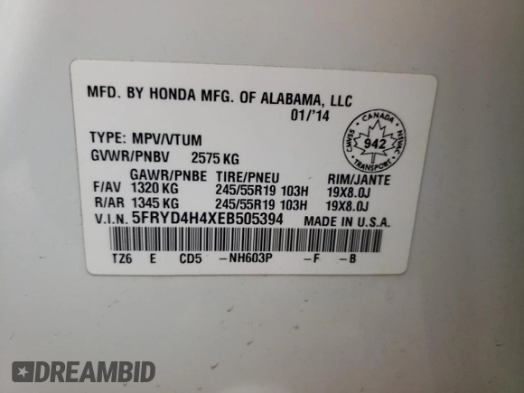 2014 Acura MDX Technology с VIN 5FRYD4H4XEB505394, выставлен на аукционе Copart как лот 57567785 с пробегом Не указан миль и Списание • Salvage title. История ставок и продаж доступна на DreamBid. Изображение 12.