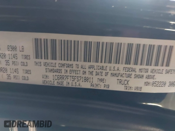 2015 Ram 1500 Express with VIN 1C6RR7FT5FS718011, listed as a IAAI auction lot 41556934 with 164,266 mi miles and . Bid and sale history available at DreamBid. Image 9.