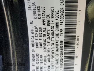 2014 Honda Accord LX z VIN 1HGCR2F35EA265466, wystawiony jako Copart lot #56581165 z przebiegiem 174 084 mil mil oraz Szkoda całkowita • Salvage title. Historia ofert i sprzedaży dostępna na DreamBid. Obrazek 12.