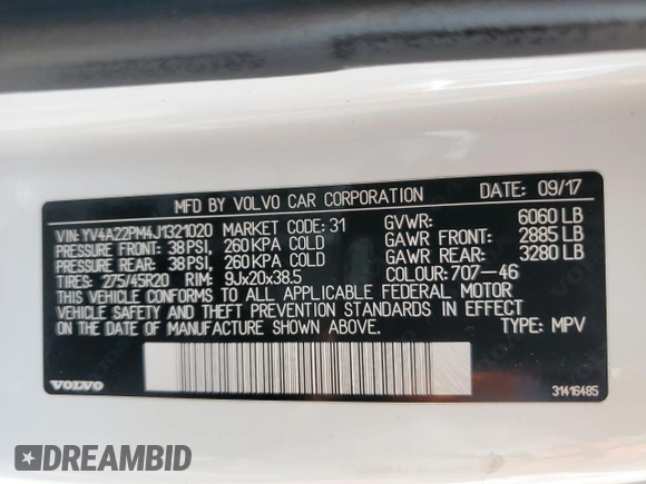 2018 Volvo XC90 R-Design with VIN YV4A22PM4J1321020, listed as a Copart auction lot 50467864 with 105,466 mi miles and Salvage Title. Bid and sale history available at carsss.com. Image 12.