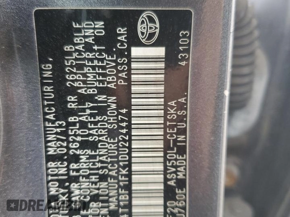 2013 Toyota Camry L with VIN 4T1BF1FK1DU224474, listed as a Copart auction lot 51420525 with 102,450 mi miles and Salvage Title. Bid and sale history available at carsss.com. Image 15.
