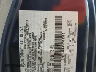 2003 Ford Mustang Standard с VIN 1FAFP40443F314368, выставлен на аукционе Copart как лот 60862825 с пробегом Не указан миль и Списание • Salvage title. История ставок и продаж доступна на DreamBid. Изображение 12.