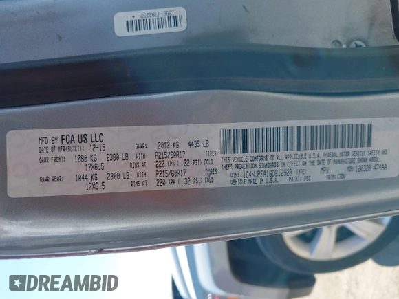 2016 Jeep Patriot Latitude with VIN 1C4NJPFA1GD612920, listed as a IAAI auction lot 42274901 with 187,559 mi miles and . Bid and sale history available at DreamBid. Image 9.
