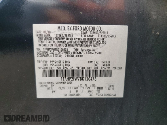 2011 Ford Taurus Limited with VIN 1FAHP2FW7BG120478, listed as a Copart auction lot 50913785 with 200,616 mi miles and Salvage Title. Bid and sale history available at carsss.com. Image 14.