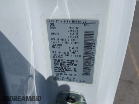 2015 Nissan NV200 S z VIN 3N6CM0KN3FK735497, wystawiony jako IAAI lot #41699156 z przebiegiem 61 581 mil mil oraz . Historia ofert i sprzedaży dostępna na DreamBid. Obrazek 9.