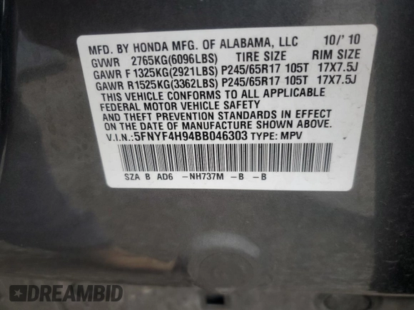 2011 Honda Pilot Touring z VIN 5FNYF4H94BB046303, wystawiony jako Copart lot #58017515 z przebiegiem 118 384 mil mil oraz Szkoda całkowita • Salvage title. Historia ofert i sprzedaży dostępna na DreamBid. Obrazek 14.