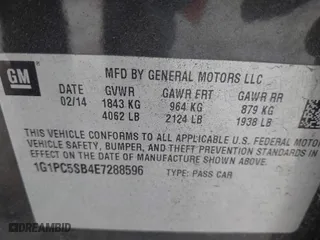 2014 Chevrolet Cruze 1LT with VIN 1G1PC5SB4E7288596, listed as a IAAI auction lot 42047744 with 1 mi miles. Bid and sale history available at carsss.com. Image 9.