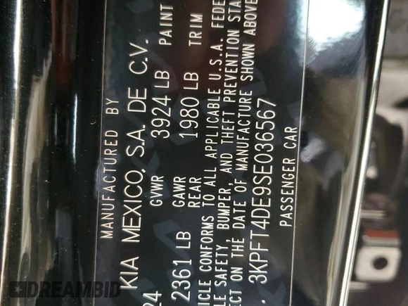 2025 Kia K4 LX with VIN 3KPFT4DE9SE036567, listed as a Copart auction lot 45118875 with 4,093 mi miles and Salvage Title. Bid and sale history available at carsss.com. Image 14.