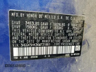 2019 Honda Fit LX with VIN 3HGGK5H43KM731861, listed as a Copart auction lot 61651055 with 138,702 mi miles and Salvage title. Bid and sale history available at DreamBid. Image 12.