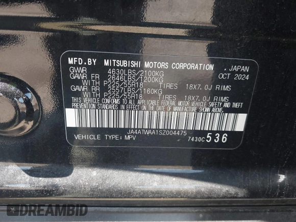 2025 Mitsubishi Eclipse Cross SE с VIN JA4ATWAA1SZ004475, выставлен на аукционе IAAI как лот 42580812 с пробегом 13 280 миль миль и . История ставок и продаж доступна на DreamBid. Изображение 9.