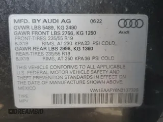 2022 Audi Q5 S line Premium Plus with VIN WA1EAAFY6N2137326, listed as a Copart auction lot 47820605 with 24,865 mi miles and Salvage Title. Bid and sale history available at carsss.com. Image 14.