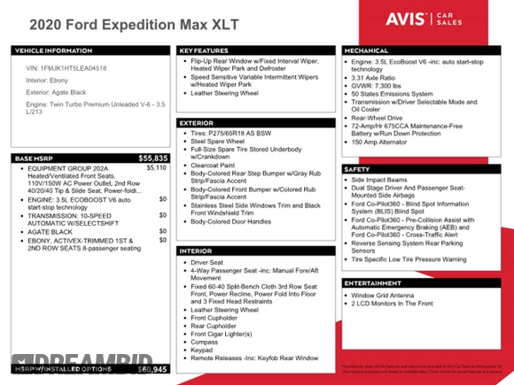 2020 Ford Expedition Max XLT with VIN 1FMJK1HT5LEA04518, listed as a Copart auction lot 43992195 with 46,612 mi miles and Non Repairable. Bid and sale history available at DreamBid. Image 13.
