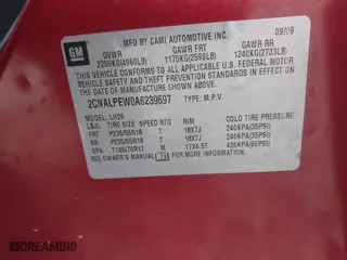 2010 Chevrolet Equinox LT w/2LT with VIN 2CNALPEW0A6239697, listed as a IAAI auction lot 41731391 with 127,981 mi miles. Bid and sale history available at carsss.com. Image 9.