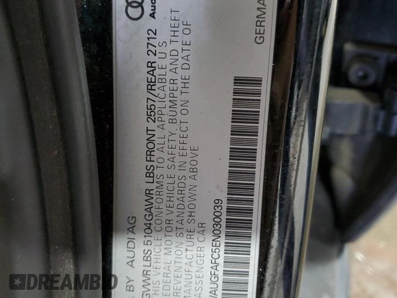 2014 Audi A6 Premium Plus with VIN WAUGFAFC5EN030039, listed as a Copart auction lot 53265225 with 106,784 mi miles and Salvage title. Bid and sale history available at DreamBid. Image 12.