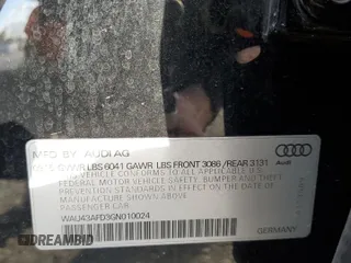 2016 Audi A8 Sport with VIN WAU43AFD3GN010024, listed as a Copart auction lot 47656285 with 88,264 mi miles and Salvage title. Bid and sale history available at DreamBid. Image 12.