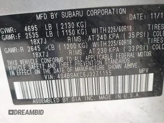 2018 Subaru Outback Limited with VIN 4S4BSAKC6J3271155, listed as a IAAI auction lot 42414942 with 102,129 mi miles and . Bid and sale history available at DreamBid. Image 9.