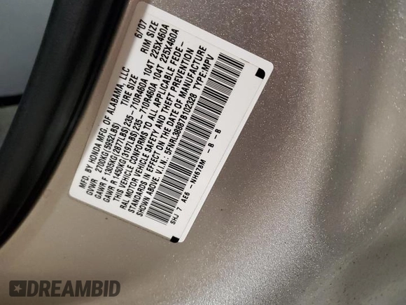 2007 Honda Odyssey Touring z VIN 5FNRL38887B102328, wystawiony jako Copart lot #52113595 z przebiegiem 105 394 mil mil oraz Szkoda całkowita • Salvage title. Historia ofert i sprzedaży dostępna na DreamBid. Obrazek 13.