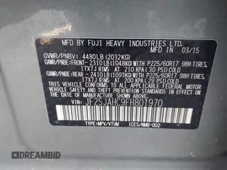 2015 Subaru Forester 2.5i Limited with VIN JF2SJAHC9FH801970, listed as a IAAI auction lot 42017032 with 169,364 mi miles. Bid and sale history available at carsss.com. Image 9.