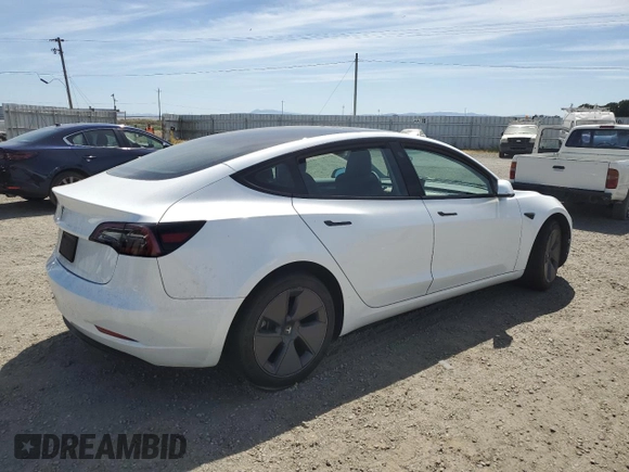 2023 Tesla Model 3 with VIN 5YJ3E1EA0PF623233, listed as a Copart auction lot 55781355 with 26,301 mi miles and Salvage title. Bid and sale history available at DreamBid. Image 3.