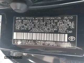 2010 Toyota Prius II with VIN JTDKN3DU9A1220919, listed as a IAAI auction lot 42256137 with 180,863 mi miles and . Bid and sale history available at DreamBid. Image 9.