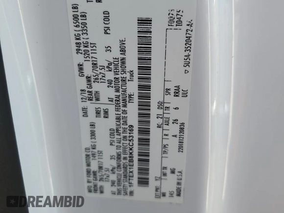 2019 Ford F-150 XL with VIN 1FTEX1EB8KKC53169, listed as a Copart auction lot 71205944 with 146,281 mi miles and Salvage Title. Bid and sale history available at carsss.com. Image 12.
