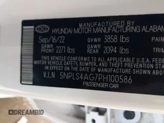 2023 Hyundai Elantra SEL with VIN 5NPLS4AG7PH100586, listed as a IAAI auction lot 42166088 with Not provided miles and . Bid and sale history available at DreamBid. Image 9.