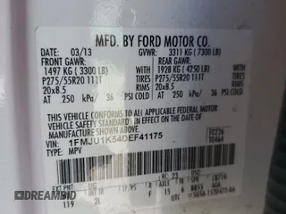 2013 Ford Expedition Limited с VIN 1FMJU1K54DEF41175, выставлен на аукционе Copart как лот 54819105 с пробегом 167 837 миль миль и На запчасти • Non repairable. История ставок и продаж доступна на DreamBid. Изображение 13.