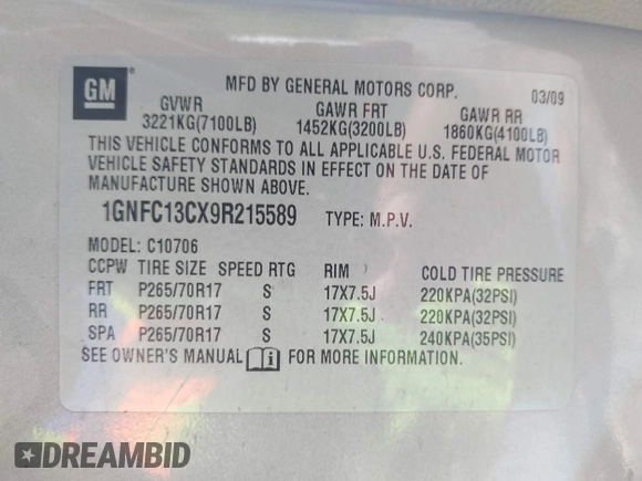2009 Chevrolet Tahoe LS с VIN 1GNFC13CX9R215589, выставлен на аукционе IAAI как лот 42789982 с пробегом 269 379 миль миль и . История ставок и продаж доступна на DreamBid. Изображение 9.