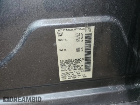 2023 Nissan LEAF SV Plus with VIN 1N4CZ1CV9PC557276, listed as a Copart auction lot 43772075 with 10,533 mi miles and Salvage Title. Bid and sale history available at DreamBid. Image 12.