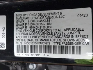 2024 Honda Accord Sport с VIN 1HGCY2F55RA005272, выставлен на аукционе IAAI как лот 41445157 с пробегом 38 450 миль миль и . История ставок и продаж доступна на DreamBid. Изображение 9.