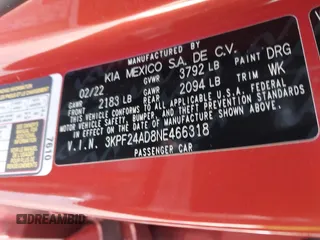 2022 Kia Forte LXS with VIN 3KPF24AD8NE466318, listed as a IAAI auction lot 41567083 with 60,633 mi miles. Bid and sale history available at carsss.com. Image 9.