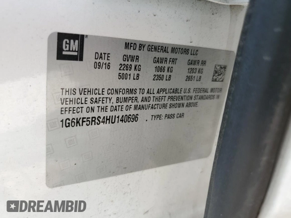 2017 Cadillac CT6 Premium Luxury AWD with VIN 1G6KF5RS4HU140696, listed as a Copart auction lot 59278895 with 131,703 mi miles and Salvage title. Bid and sale history available at DreamBid. Image 12.