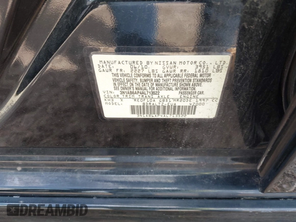 2010 Nissan Sentra S with VIN 3N1AB6AP4AL713522, listed as a IAAI auction lot 41842592 with 128,420 mi miles and . Bid and sale history available at DreamBid. Image 9.