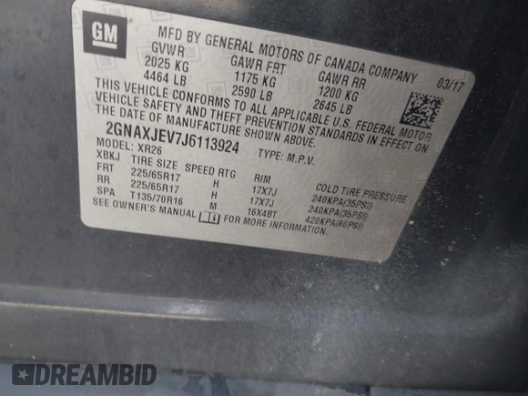 2018 Chevrolet Equinox LT with VIN 2GNAXJEV7J6113924, listed as a IAAI auction lot 41731191 with 251,645 mi miles and . Bid and sale history available at DreamBid. Image 9.