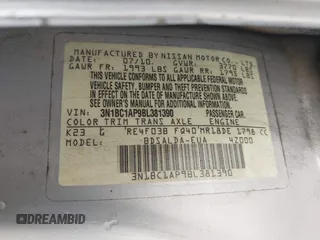 2011 Nissan Versa S with VIN 3N1BC1AP9BL381390, listed as a IAAI auction lot 41892427 with Not provided miles and . Bid and sale history available at DreamBid. Image 9.