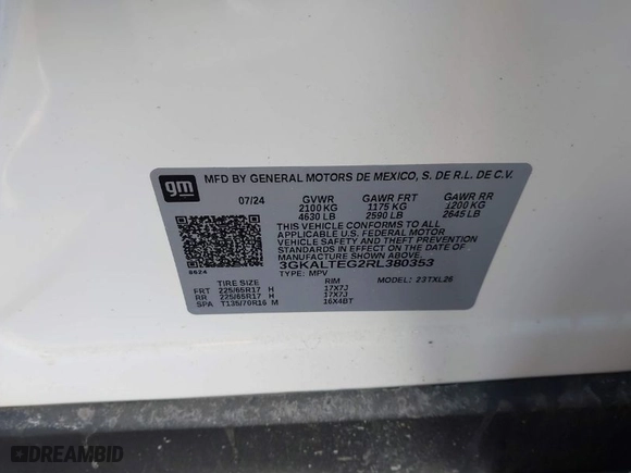 2024 GMC Terrain SLE with VIN 3GKALTEG2RL380353, listed as a IAAI auction lot 41497590 with 7,200 mi miles. Bid and sale history available at carsss.com. Image 9.