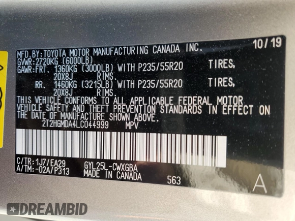 2020 Lexus RX with VIN 2T2HGMDA4LC044999, listed as a Copart auction lot 48300015 with 112,483 mi miles and Salvage Title. Bid and sale history available at carsss.com. Image 13.
