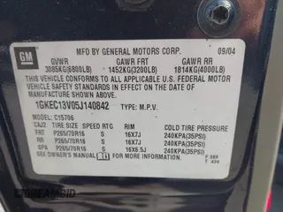 2005 GMC Yukon SLT z VIN 1GKEC13V05J140842, wystawiony jako IAAI lot #42219222 z przebiegiem 277 760 mil mil oraz . Historia ofert i sprzedaży dostępna na DreamBid. Obrazek 9.