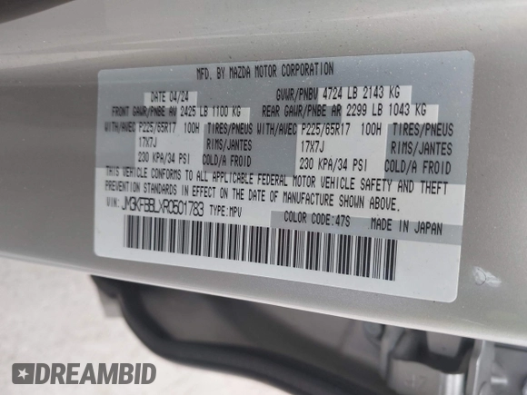 2024 Mazda CX-5 S Select with VIN JM3KFBBLXR0501783, listed as a IAAI auction lot 42121513 with 17,349 mi miles and . Bid and sale history available at DreamBid. Image 9.