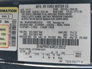 2013 Ford Fusion SE with VIN 3FA6P0H76DR312052, listed as a IAAI auction lot 42088821 with 135,761 mi miles. Bid and sale history available at carsss.com. Image 9.