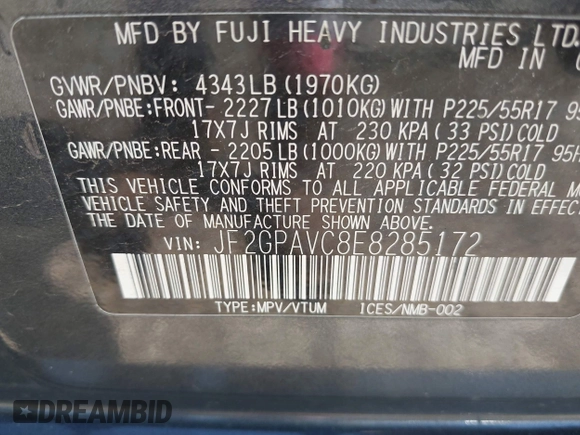 2014 Subaru Crosstrek Premium z VIN JF2GPAVC8E8285172, wystawiony jako IAAI lot #42221167 z przebiegiem 166 265 mil mil oraz . Historia ofert i sprzedaży dostępna na DreamBid. Obrazek 9.