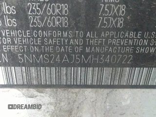 2021 Hyundai Santa Fe SEL z VIN 5NMS24AJ5MH340722, wystawiony jako IAAI lot #38331843 z przebiegiem 85 052 mil mil oraz . Historia ofert i sprzedaży dostępna na DreamBid. Obrazek 9.